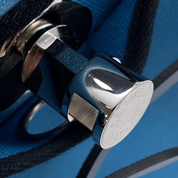 HERMES Herbag zip Size PM Toile Military/Vache Hunter Leather Black/Blue - Picture 9 of 15